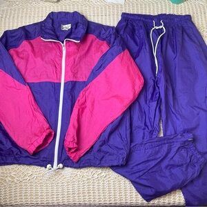 Vintage 1990s Active Energy Women's M Pink Purple Windbreaker Track Suit